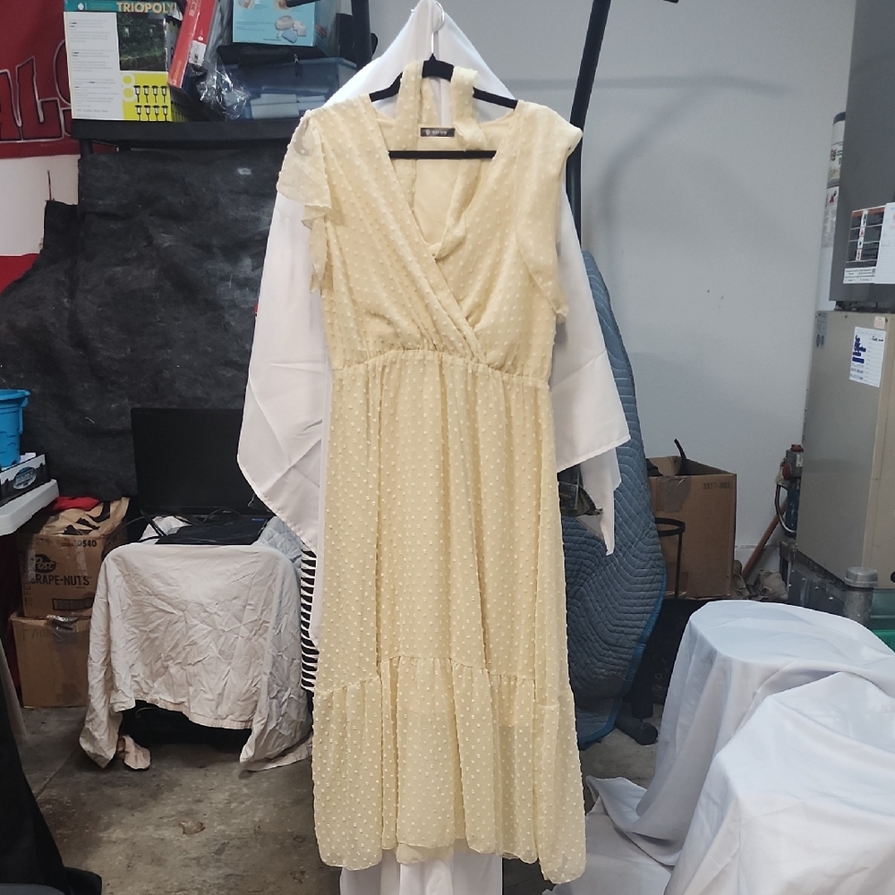 Cream and Yellow Tie Front Midi Sundress